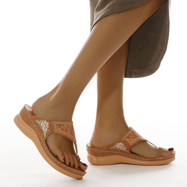 

Floral Embroidery Wedge Mules, Brown