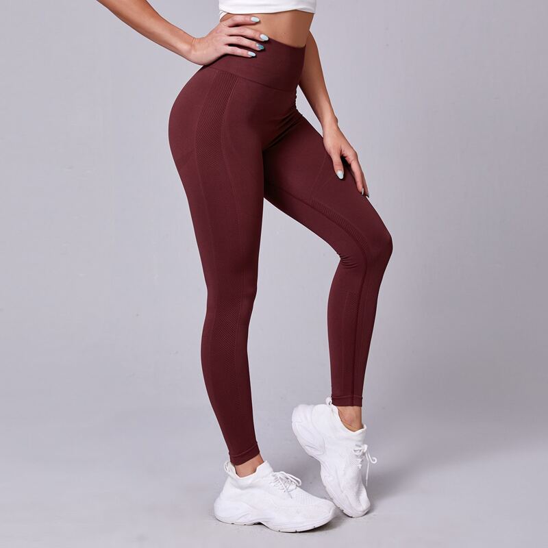 

Solid Wide Band Elastic Waist Sports Leggings, Burgundy