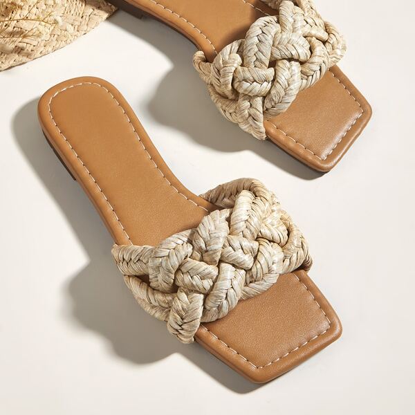 

Minimalist Braided Design Slide Sandals, Apricot