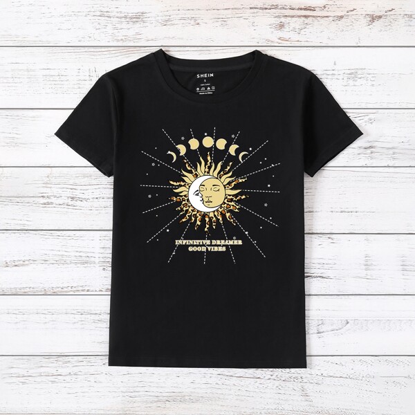 

Sun & Letter Graphic Tee, Black