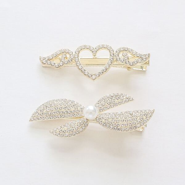 

2pcs Rhinestone Heart Decor Hair Clip, Gold