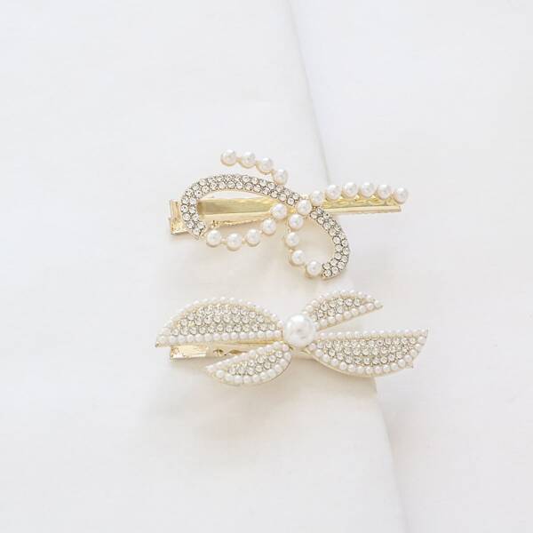 

2pcs Faux Pearl Decor Hair Clip, Gold