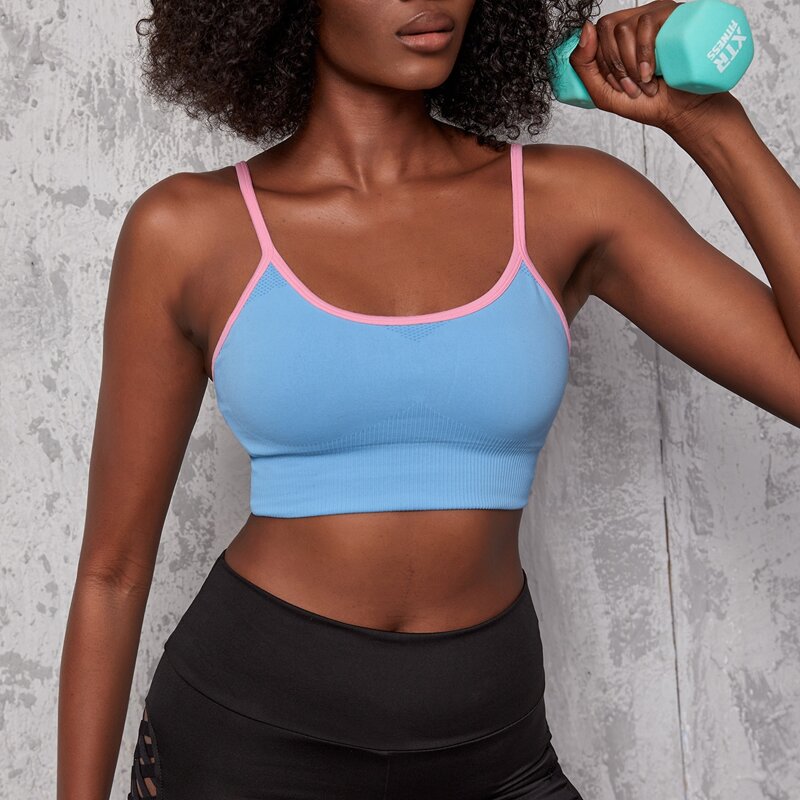 

High Support Seamless Contrast Binding Sports Bra, Baby blue