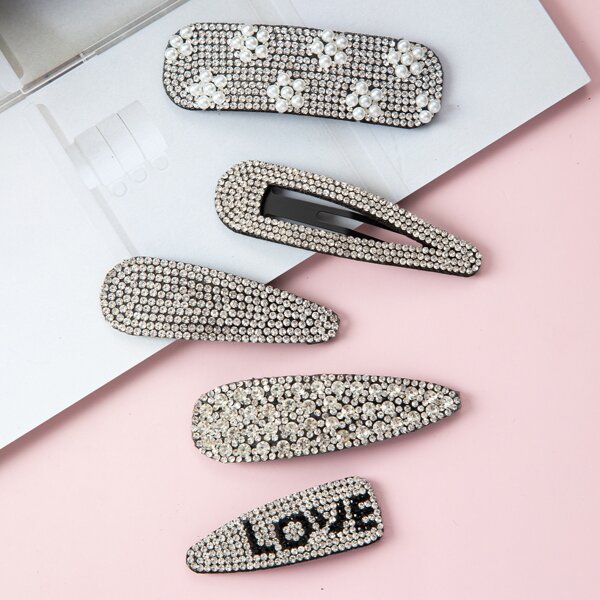 

5pcs Rhinestone Decor Hair Clip, White