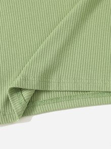 Muchica Camiseta tejida de canalé de cuello V - Verde Oliva - Ver 4