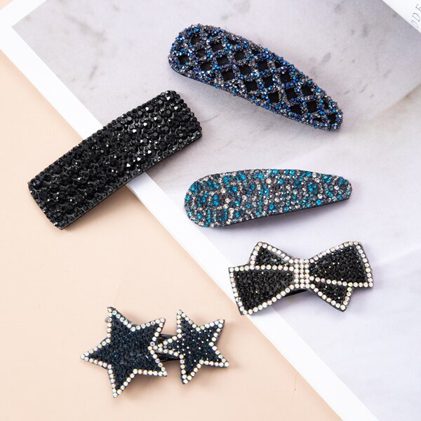 

5pcs Rhinestone Star Decor Hair Clip, Multicolor
