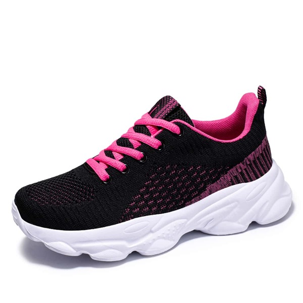 Lace-up Front Knit Running Shoes, Black