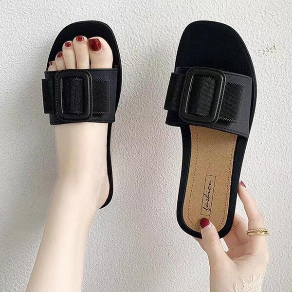 

Buckle Decor Slides, Black
