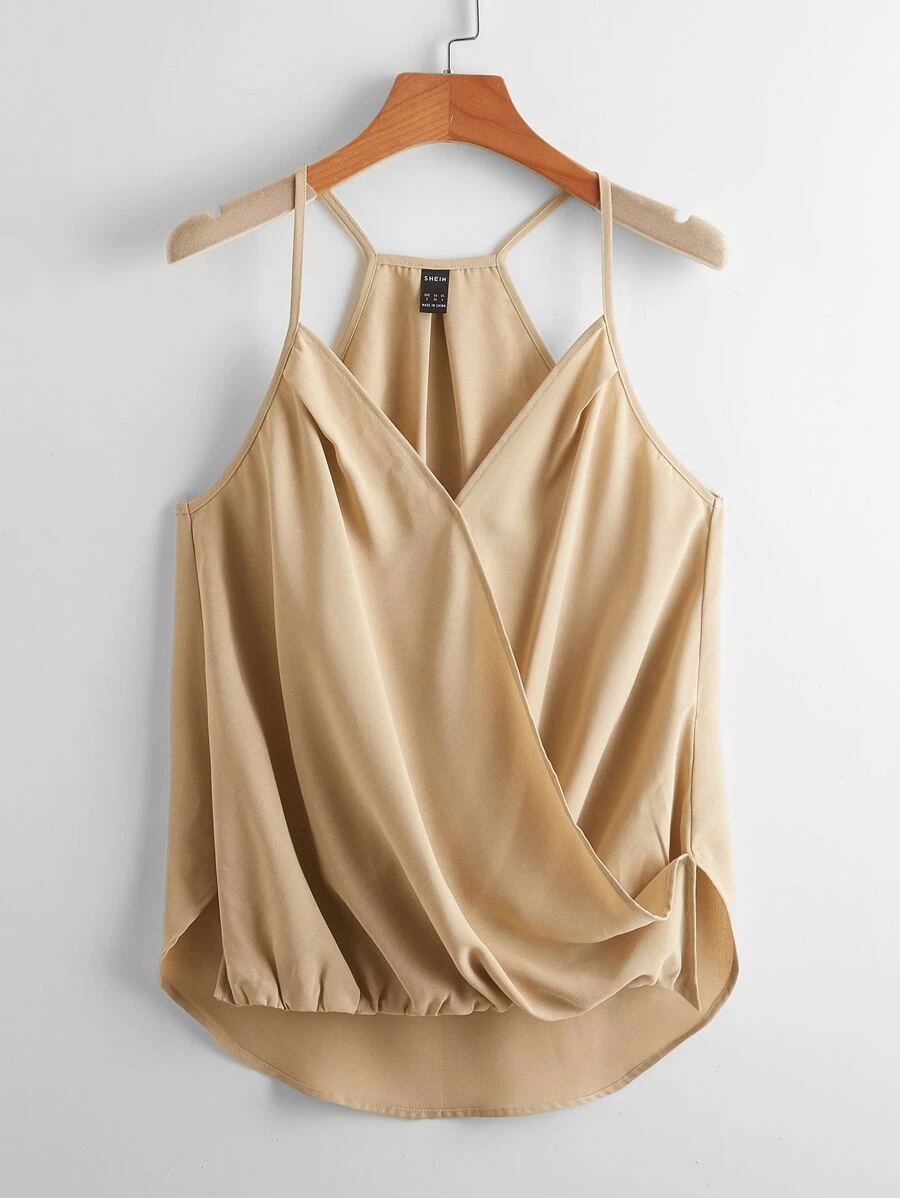SHEIN VCAY Solid Wrap Front Summer Beach Women Cami Top
