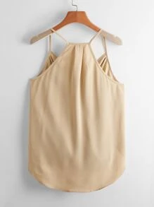 SHEIN VCAY Solid Wrap Front Summer Beach Women Cami Top - Khaki - View 3