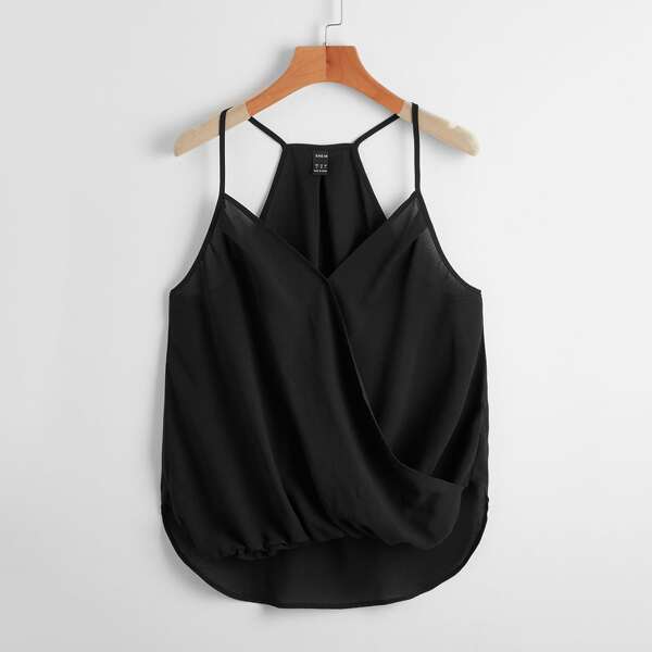 Wrap Front Cami Top, Black