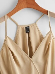 SHEIN VCAY Solid Wrap Front Summer Beach Women Cami Top - Khaki - View 5