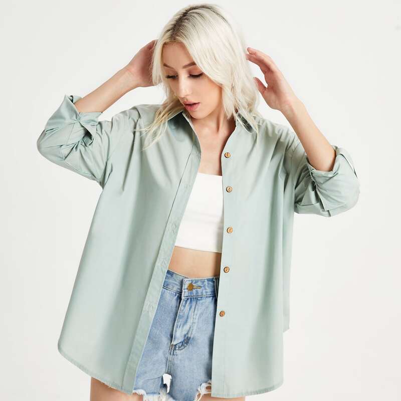 

Solid Button Front Blouse, Mint green
