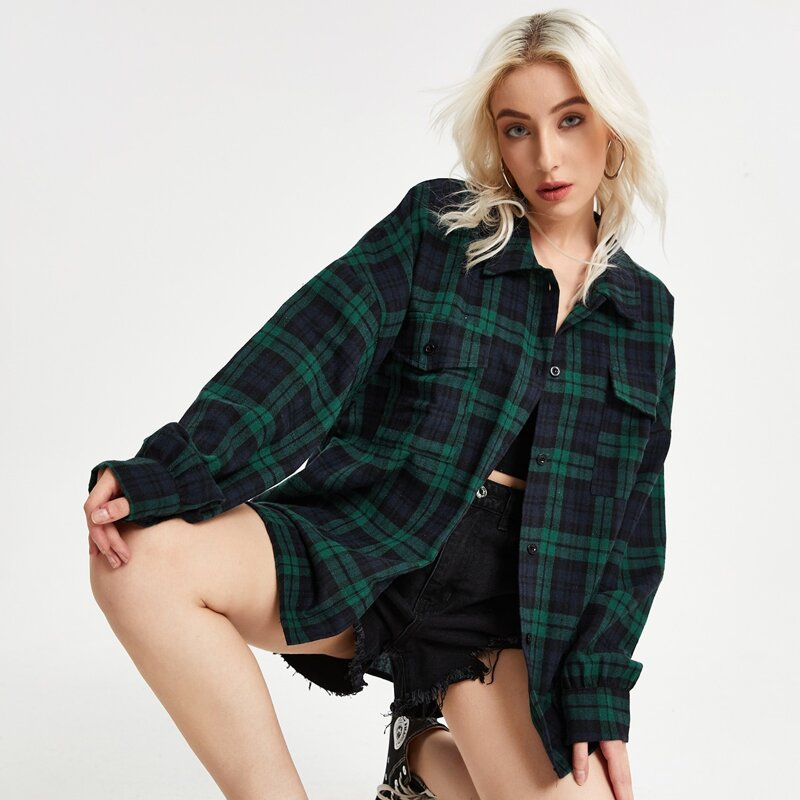 

Plaid Button Front Blouse, Multicolor