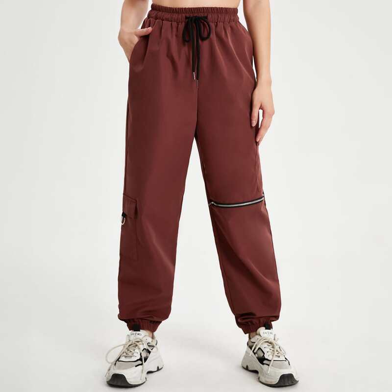 

Zipper Drawstring Pants, Rust brown
