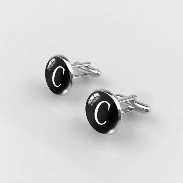 

Men Letter Graphic Cufflinks, Silver