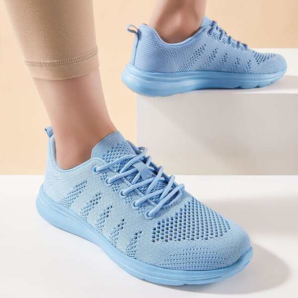 

Minimalist Lace-up Front Knit Sneakers, Blue