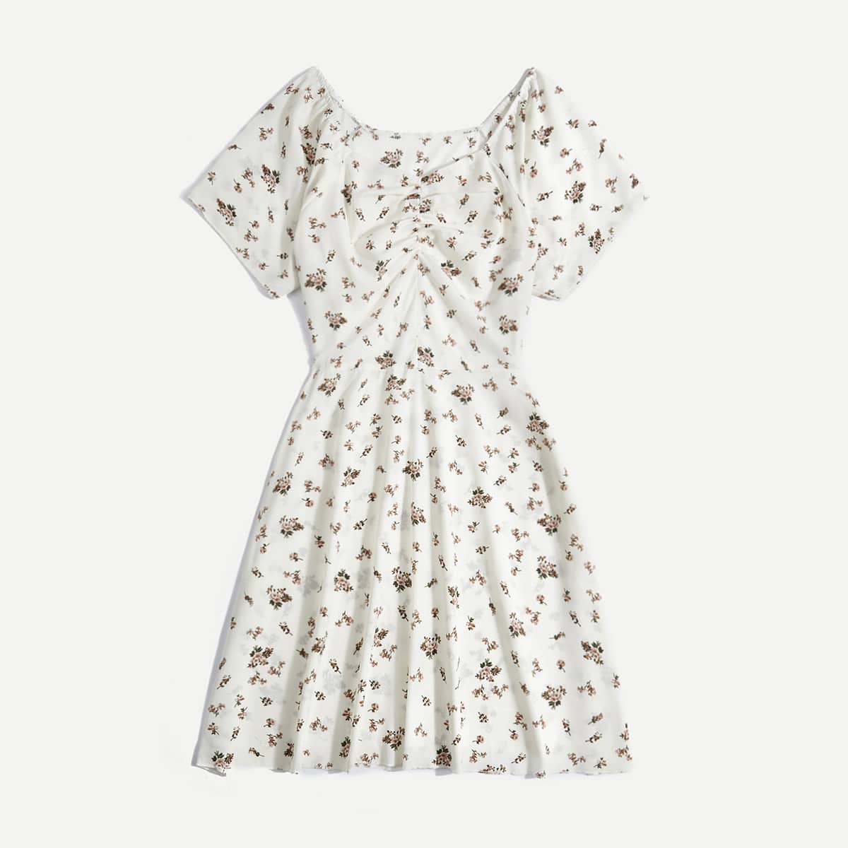 Ditsy Floral Ruched Dress, White