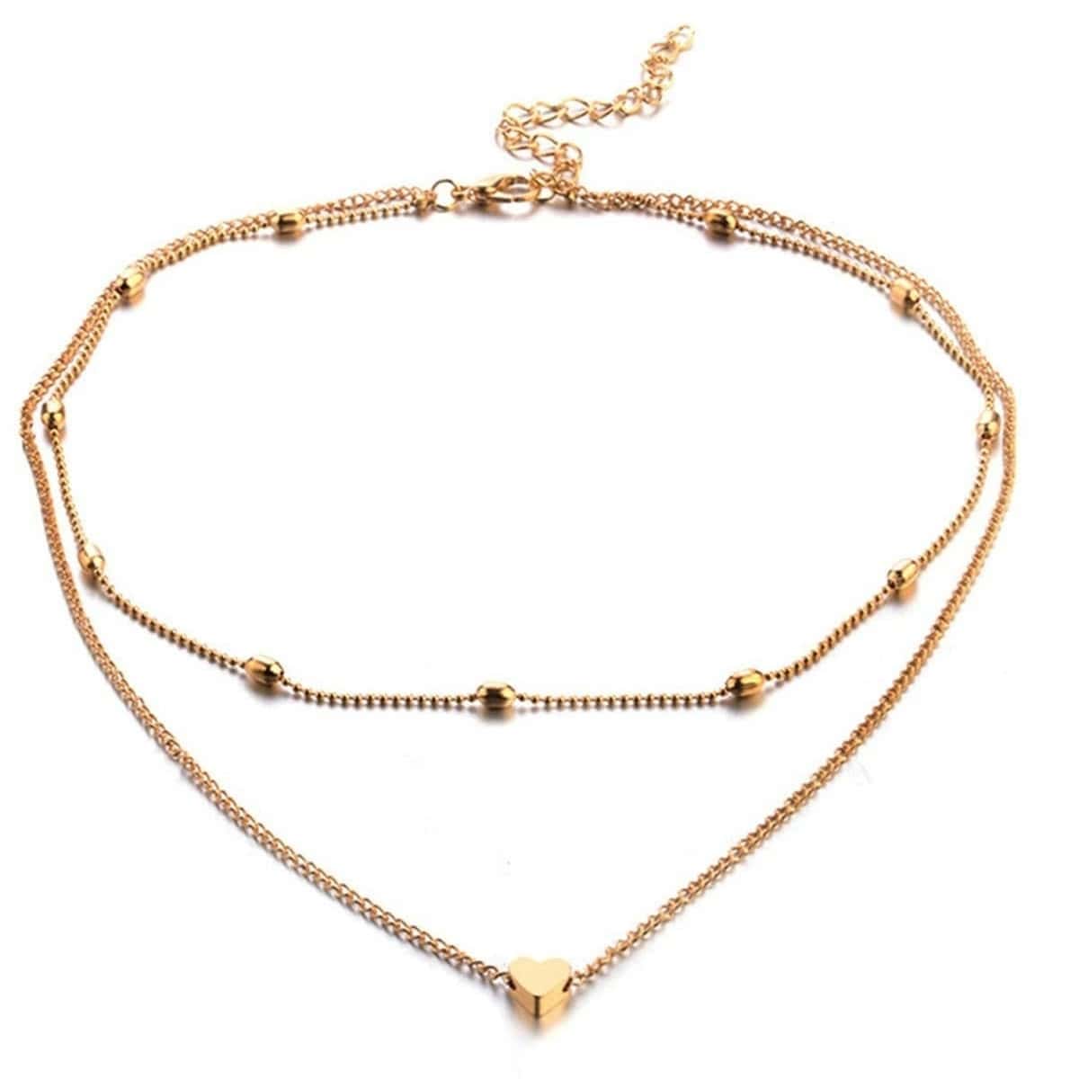 

Heart Decor Layered Chain Necklace, Gold