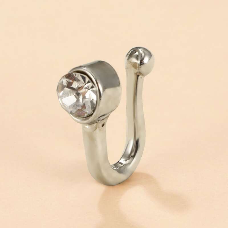 

Rhinestone Decor Nose Ring, Silver