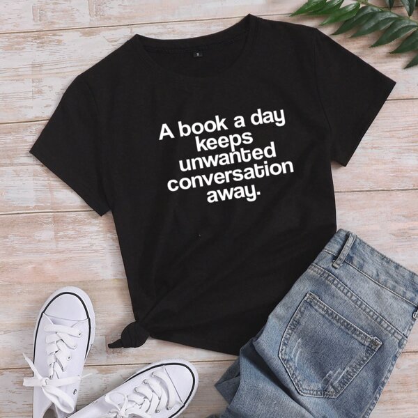 

Slogan Graphic Round Neck Tee, Black