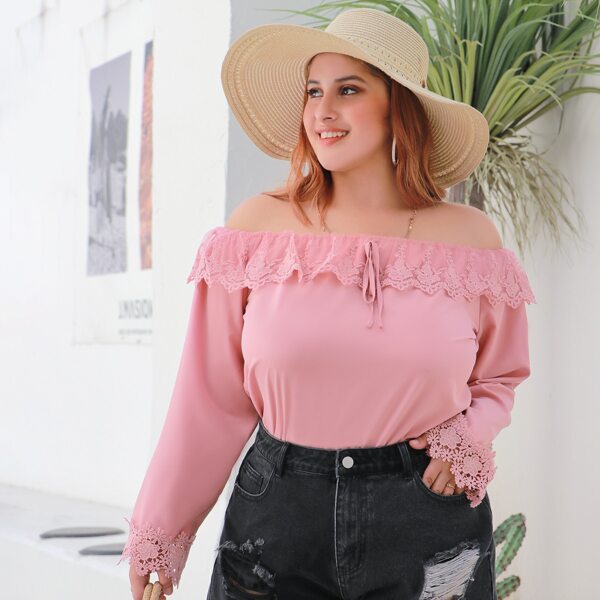 

Plus Solid Guipure Lace Off The Shoulder Blouse, Baby pink