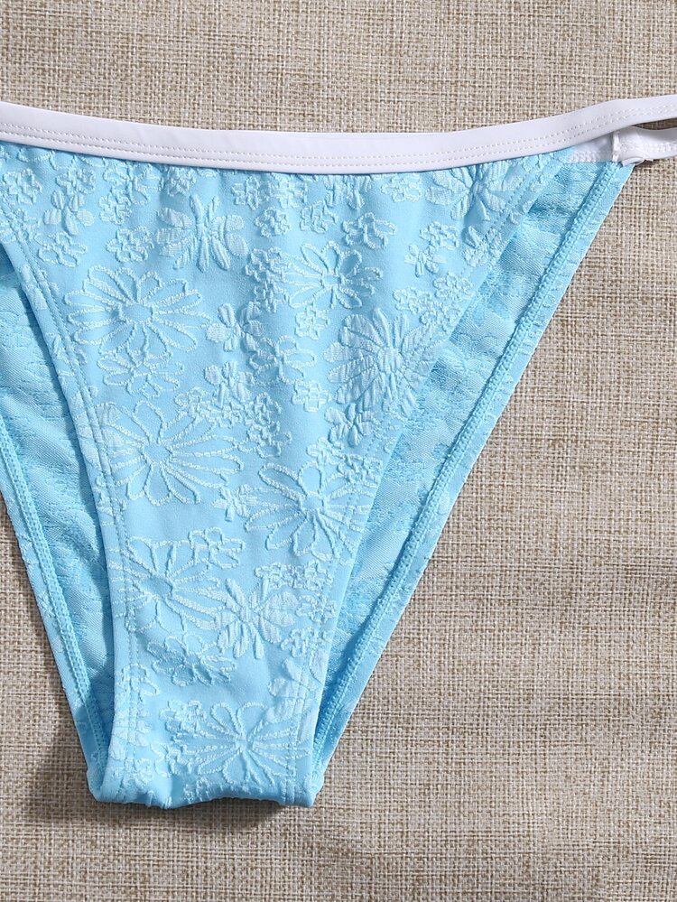 Bikini tanga con ribete de contraste de verano - Azul - Añade 5