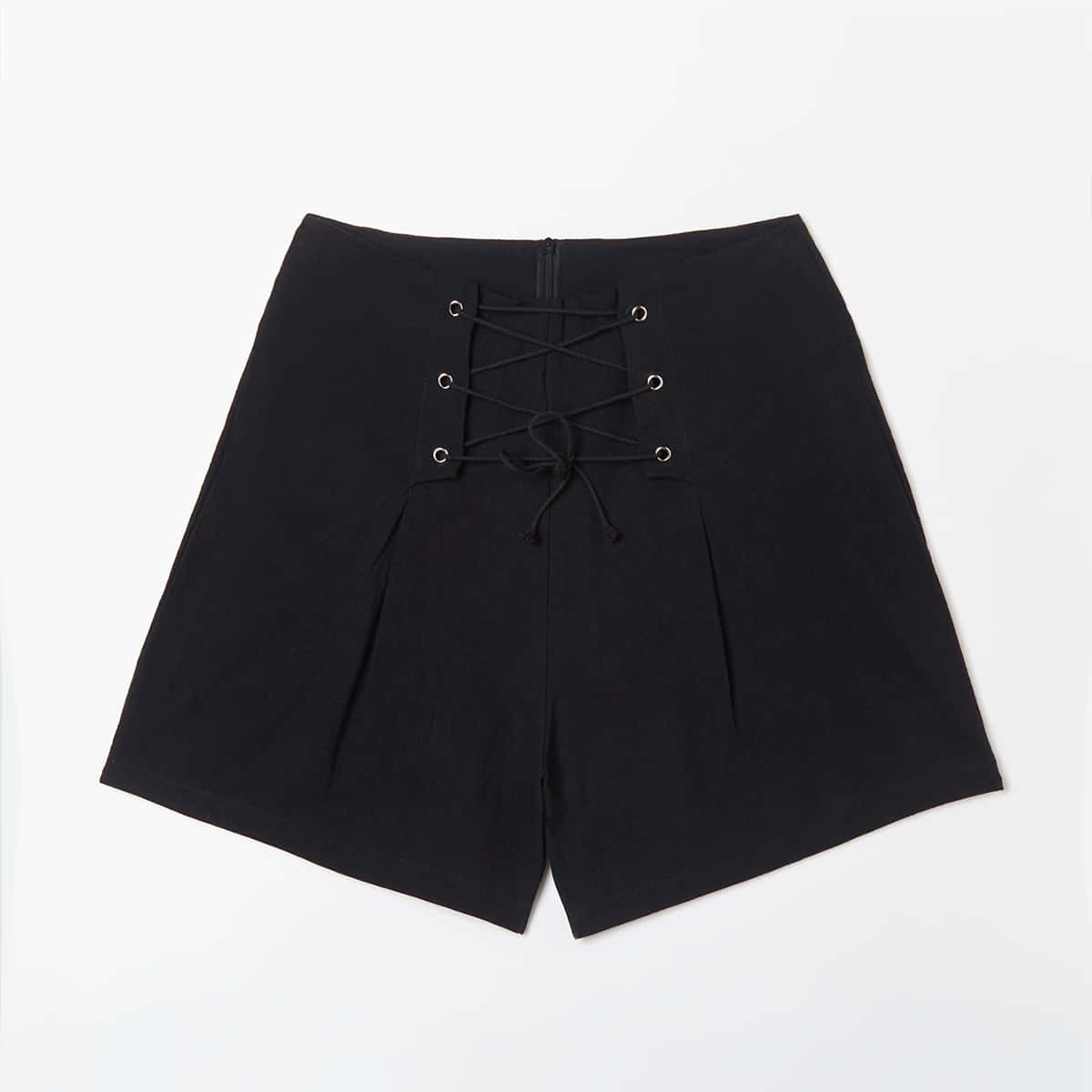 

Solid Lace Up Shorts, Black