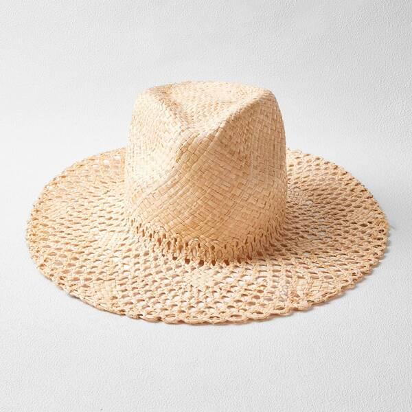 

HOLLOW OUT VACATION STRAW HAT, Khaki