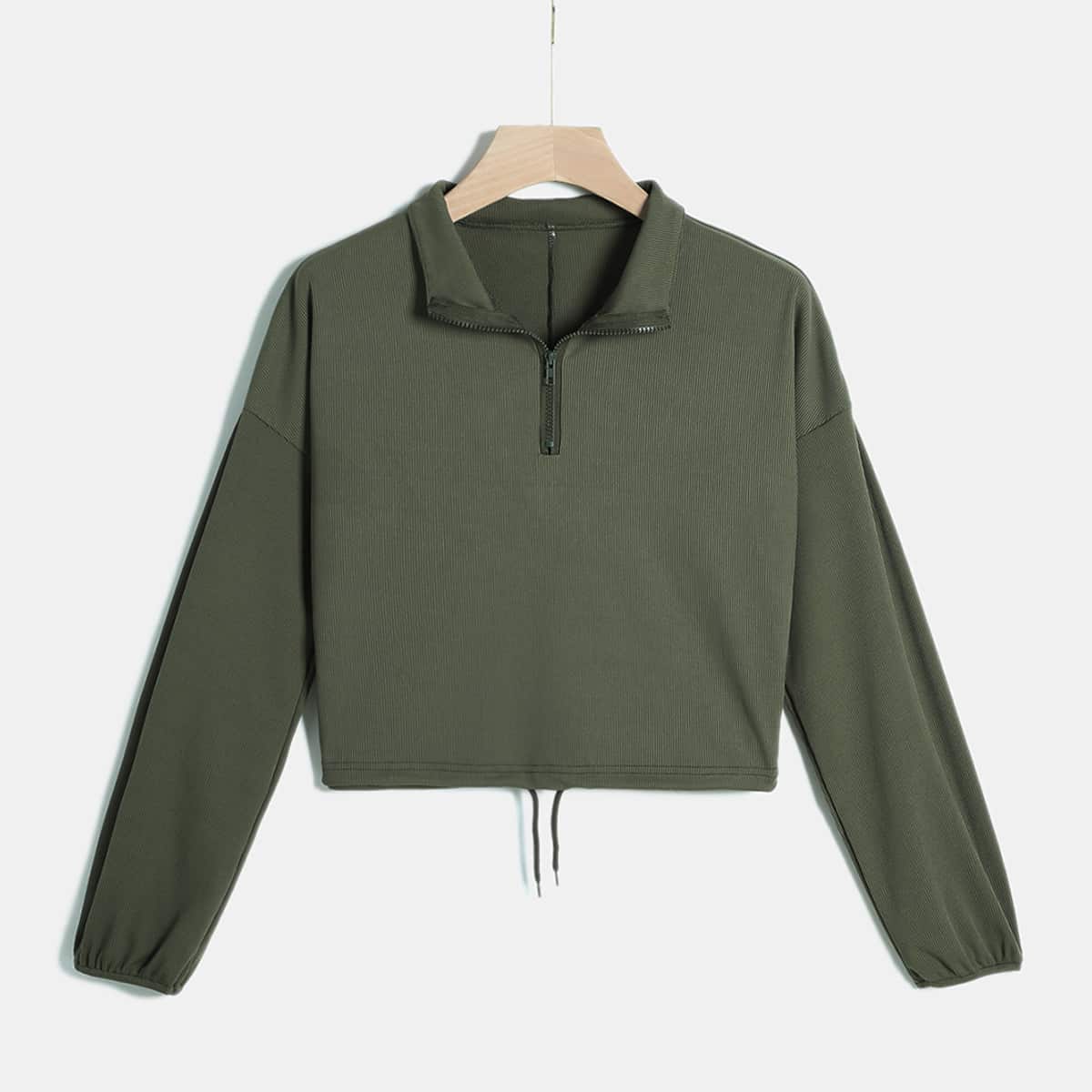 

Solid Half Zip Crop Sweatshirt, Army green