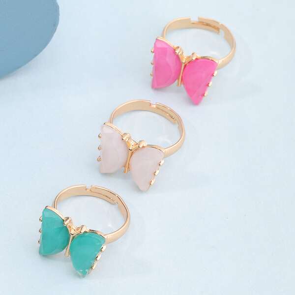 

3pcs Girls Butterfly Decor Ring, Multicolor