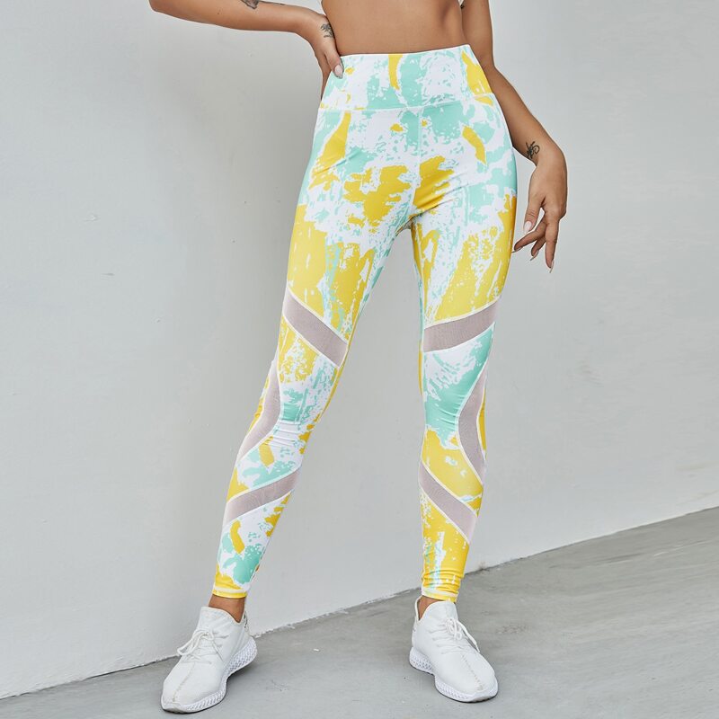 

Sheer Mesh Insert Colorblock Sports Leggings, Multicolor