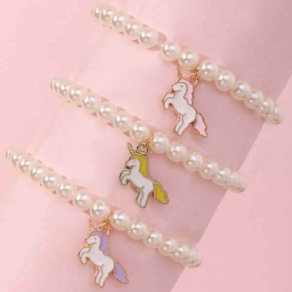 

3pcs Girls Beaded Bracelet, Multicolor
