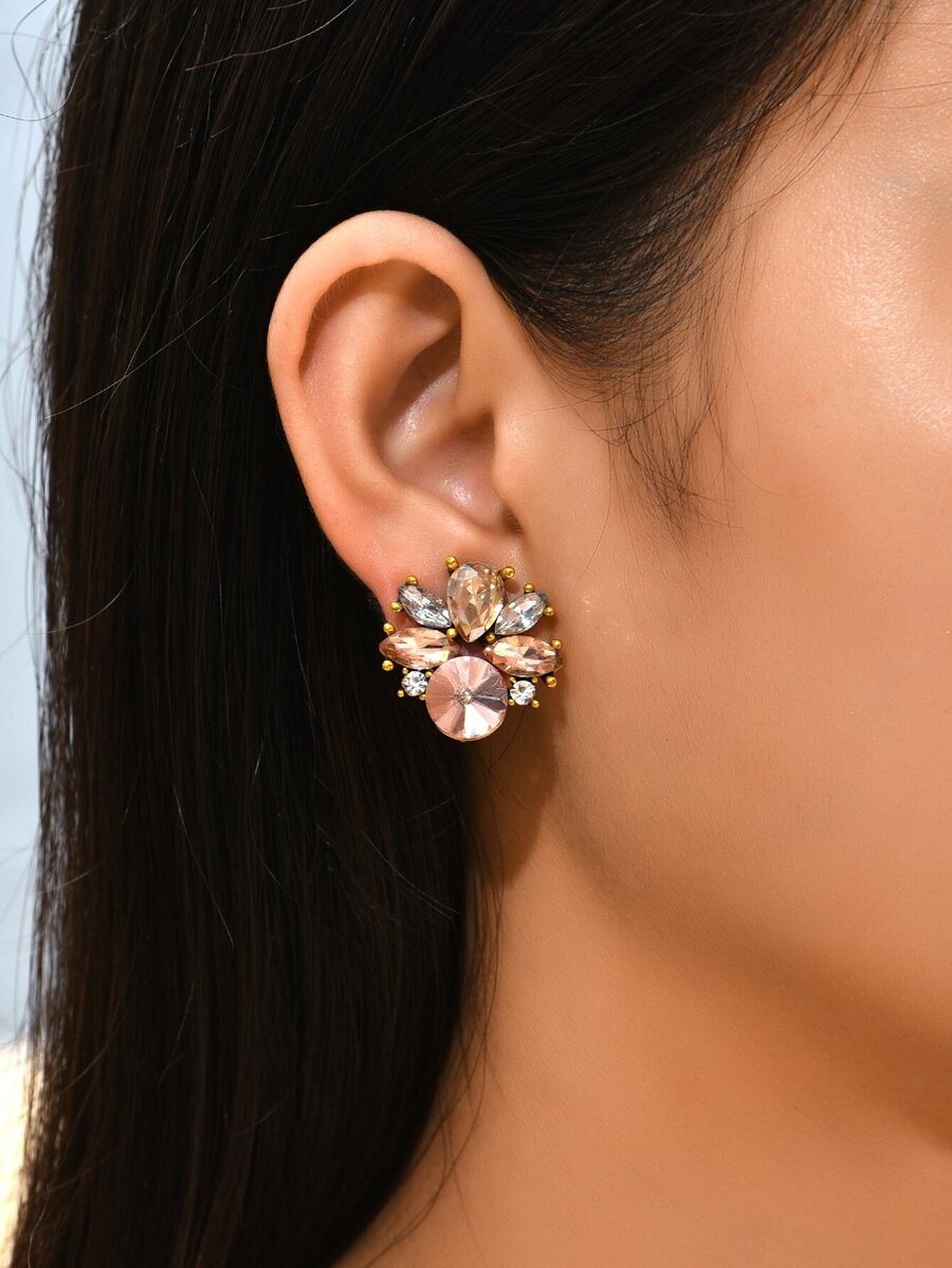 1pair Flower-Shaped Earrings For Women - Pink - View 1