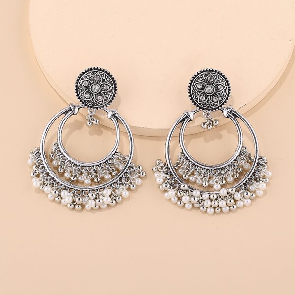 

Faux Pearl Tassel Drop Earrings, Antique silver