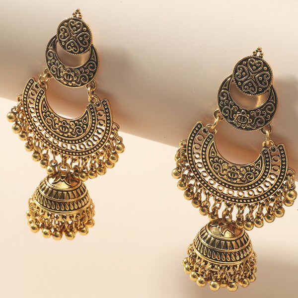 

Серьги-подвески Jhumka с круглым мячом и бахромой, Золотистый
