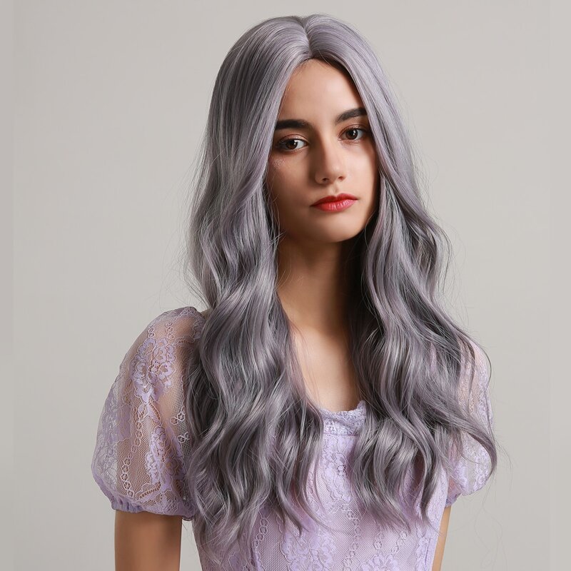 

Natural Long Curly Wig, Mauve purple