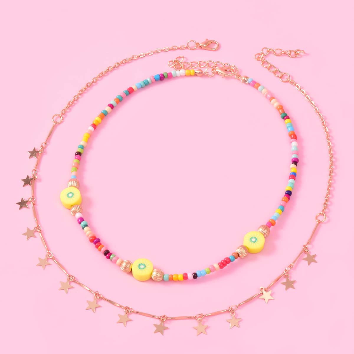 

2pcs Star Charm Chain Necklace, Multicolor
