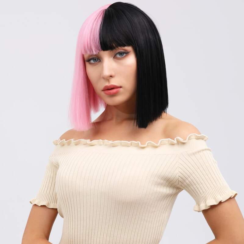 

Two Tone Straight Short Wig With Bangs, Multicolor