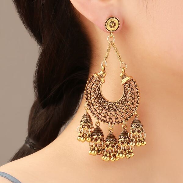 

Hollow Out Jhumka Earrings, Gold