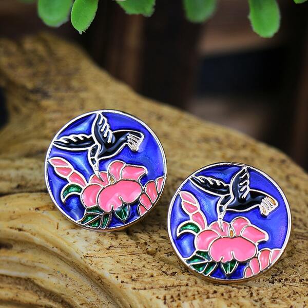 

Flower & Bird Print Stud Earrings, Multicolor