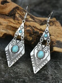 TopHanqi 1對複古風格幾何形狀鋅合金耳環，帶綠色綠松石水滴，適合女士日常生活、工作、表演、街頭服裝