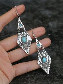 TopHanqi 1對複古風格幾何形狀鋅合金耳環，帶綠色綠松石水滴，適合女士日常生活、工作、表演、街頭服裝