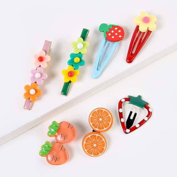 

7pcs Toddler Girls Flower Decor Hair Clip, Multicolor