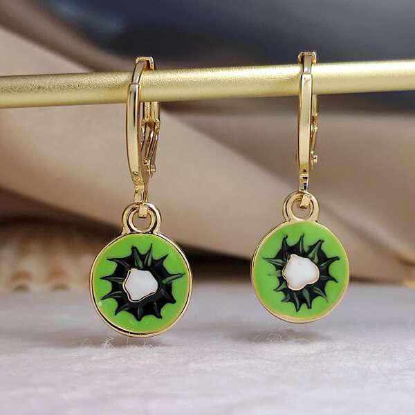 Round Drop Earrings, Green