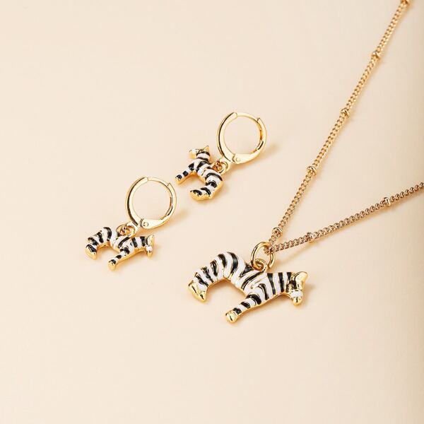 

3pcs Zebra Pendant Jewelry Set, Gold