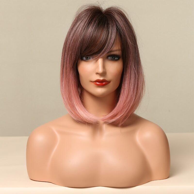 

Natural Ombre Short Wig With Bangs, Hot pink