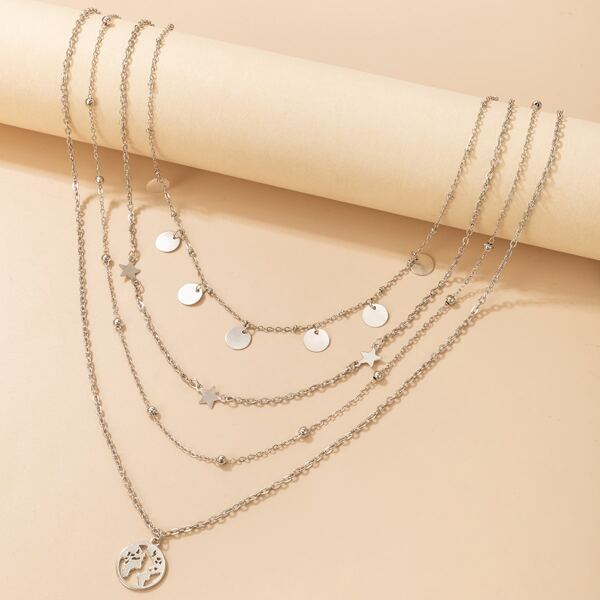 

Disc Pendant Layered Necklace, Silver