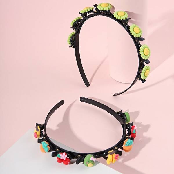 

2pcs Girls Flower Decor Headband, Multicolor