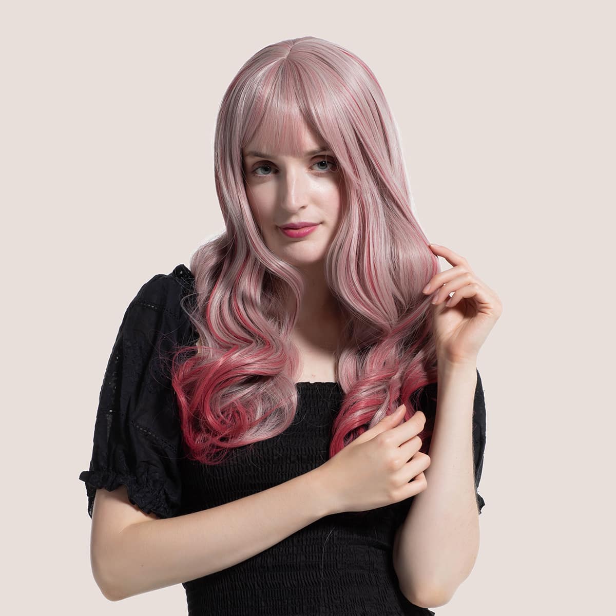 

Natural Ombre Long Curly Wig Bangs, Multicolor